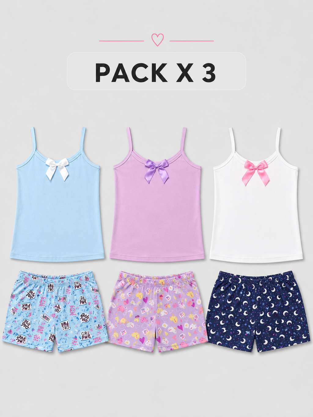 Pijama Alejandra, Set x3, Tallada, Tiras Estampada - Vestiganga