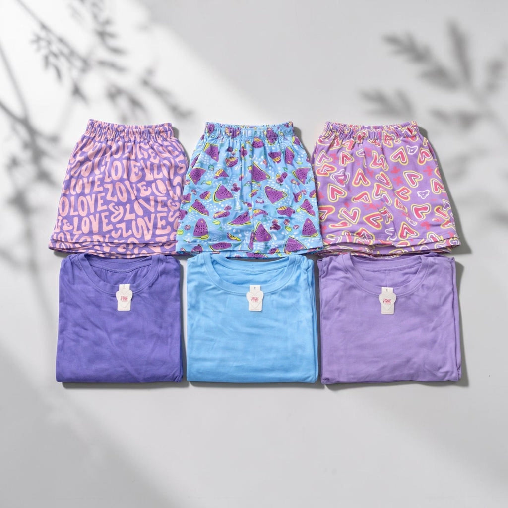 Pijama Camiseta y Short Angela | Set X3 | Short Estampado | - Vestiganga