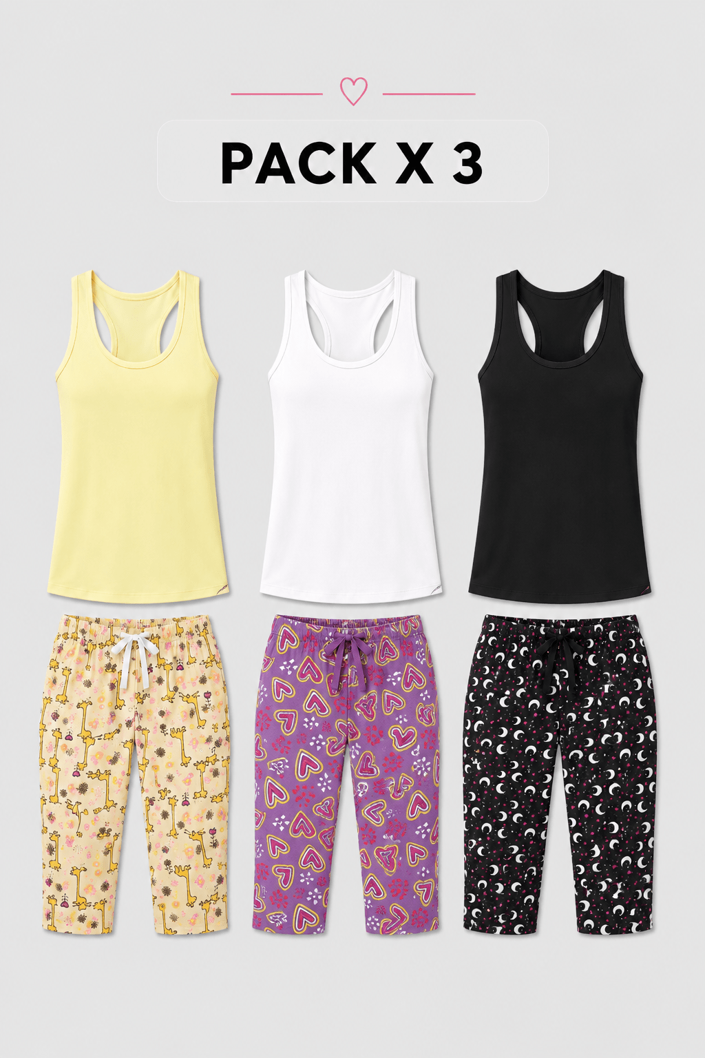 Pijama Capri para Mujer - Renata Pack X3, Estampado - Vestiganga