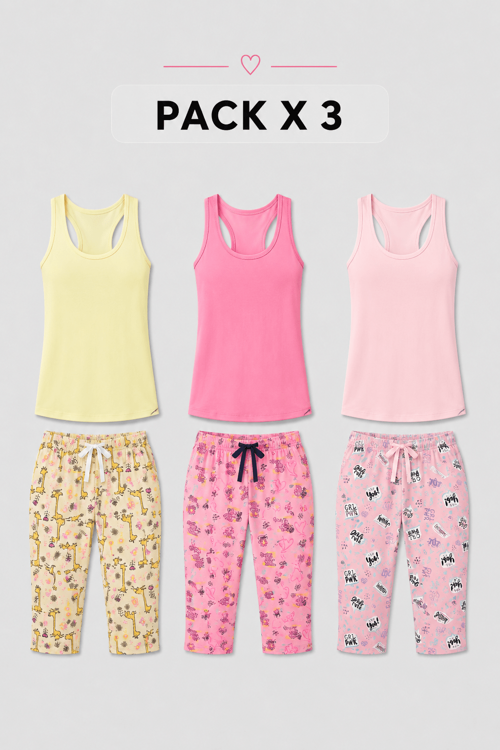 Pijama Capri para Mujer - Renata Pack X3, Estampados Multi - Vestiganga