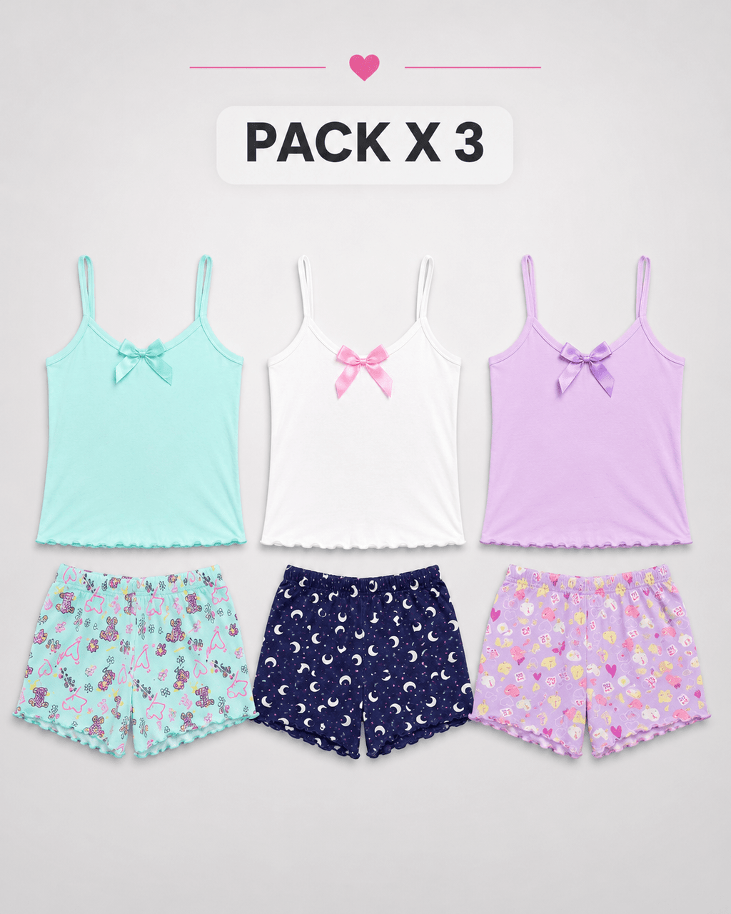 Pijama Dama Alejandra | Pack x3 | Tiras | Estampada | - Vestiganga