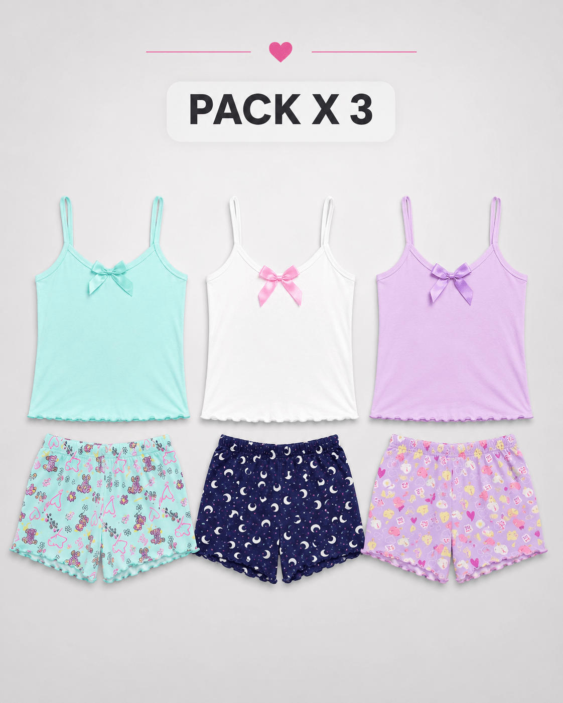 Pijama Dama Alejandra | Pack x3 | Tiras | Estampada | - Vestiganga