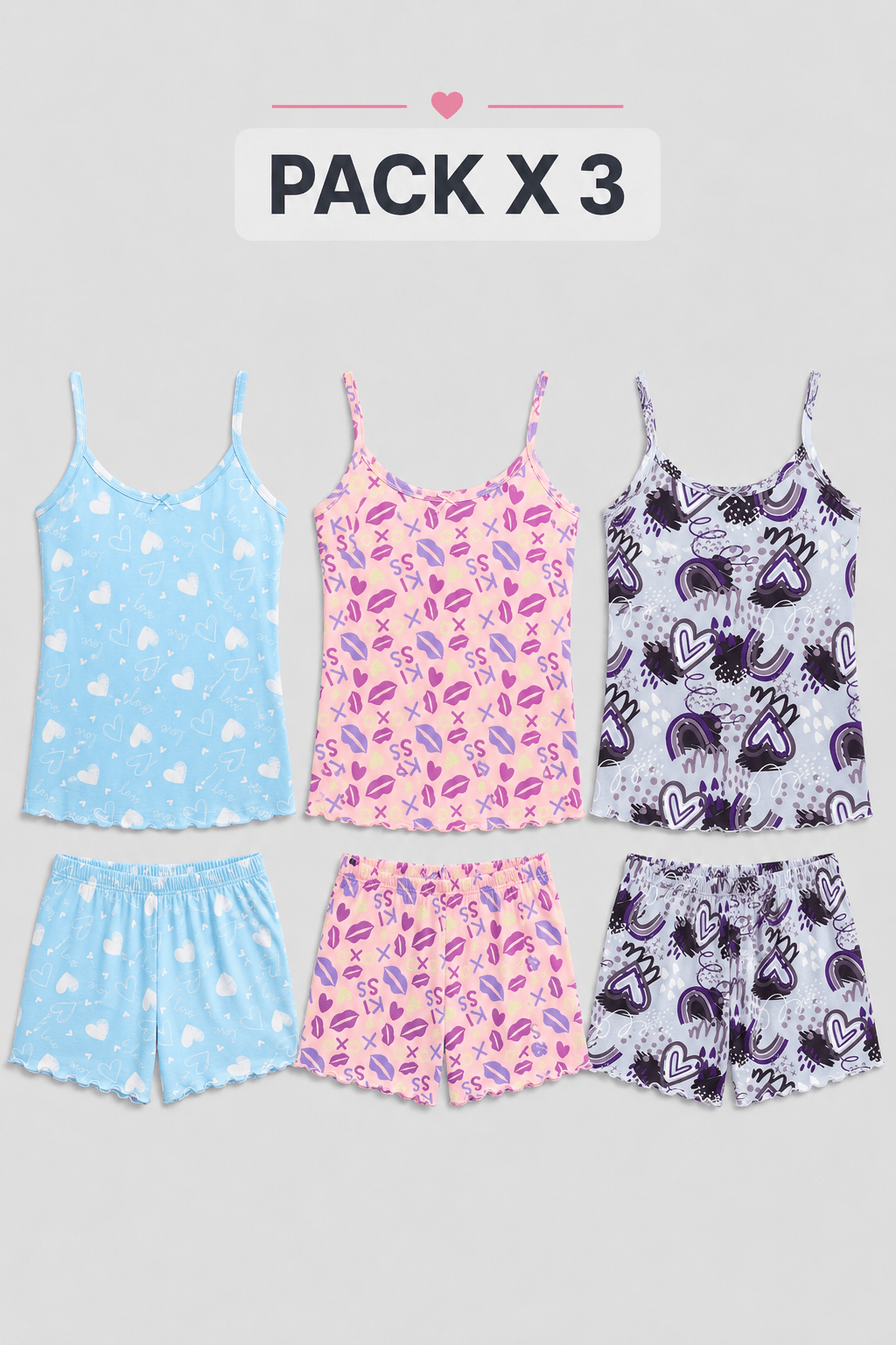 Pijama Dama Ariana| Pack X3 | Talla Unica | Estampada | - Vestiganga