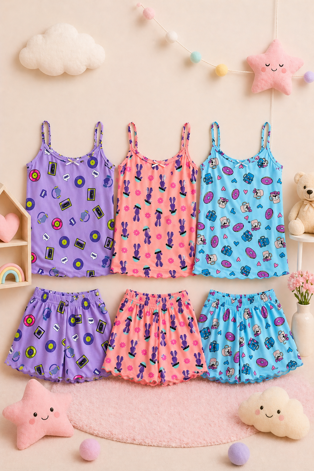 Pijama Niña Julieta |Pack X3|Short y Blusa| - Vestiganga