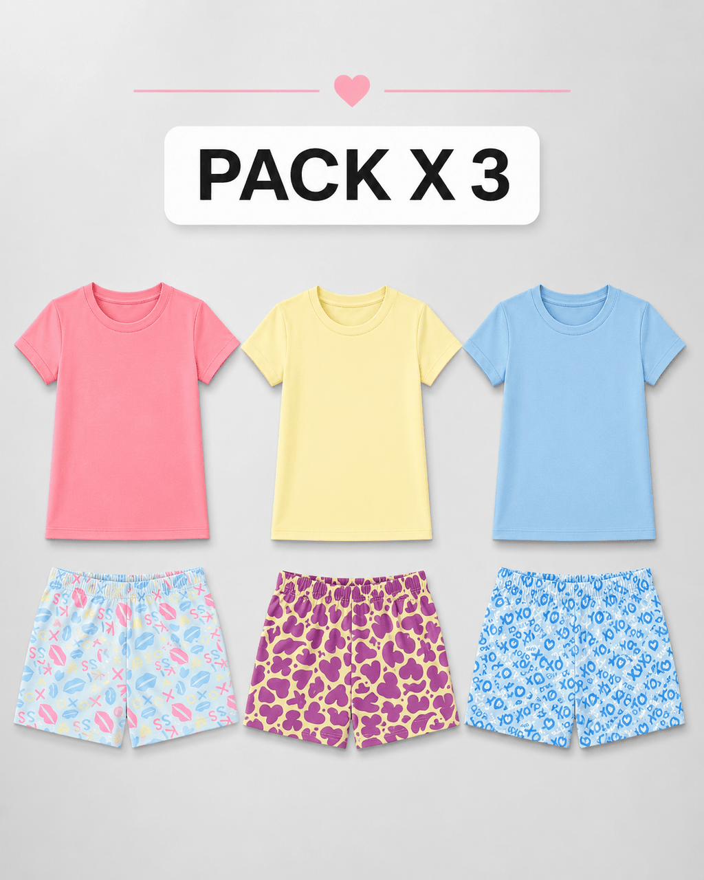 Pijama para Mujer - Angela Pack X3, Tonos Amarillo, Azul Claro y Rosado - Vestiganga
