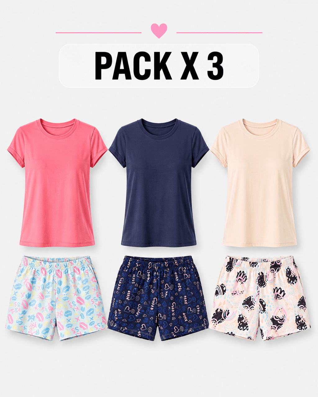 Pijama para Mujer - Angela Pack X3, Tonos Rosado, Beige y Azul Oscuro - Vestiganga