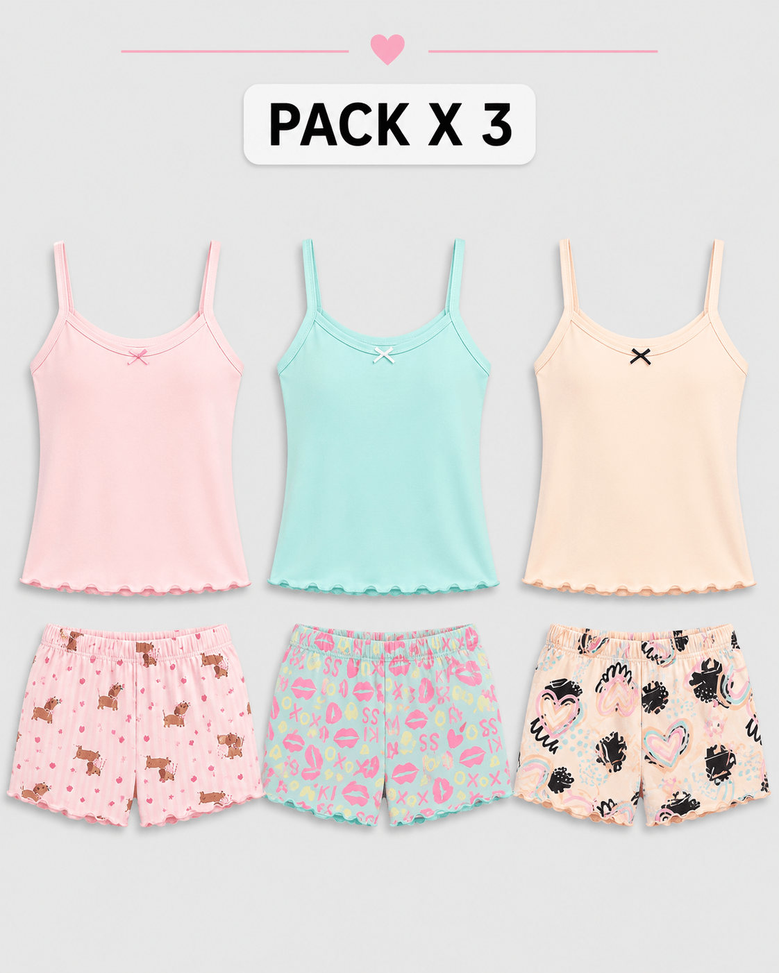 Pijama para Mujer - Camila Pack X3, Estampada - Vestiganga