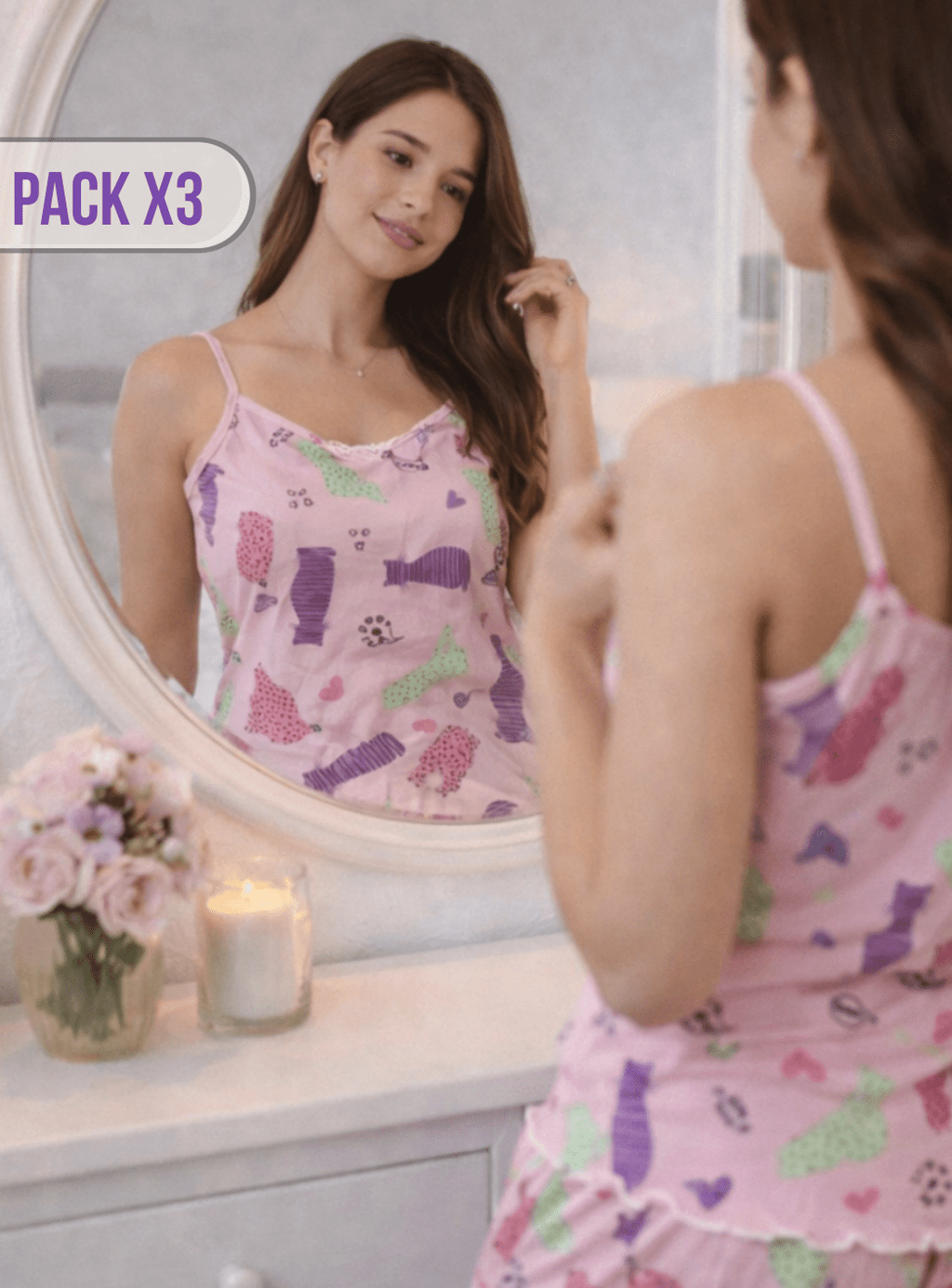 Pijama Short y Blusa Ariana | Set X3 | Talla única | Estampada | - Vestiganga