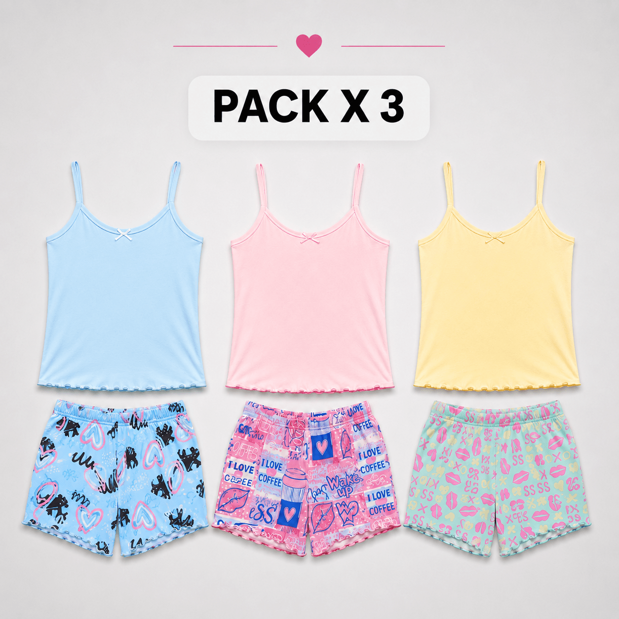 Pijama Short y Blusa Camila | Set X3 | Talla única | Estampada | - Vestiganga