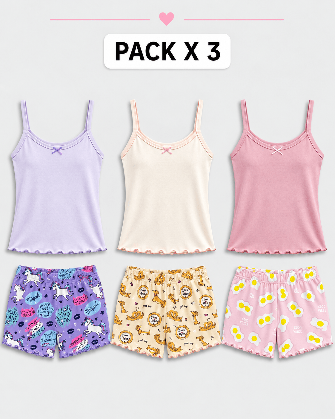 Pijama Short y Blusa Camila | Set X3 | Talla única | Estampada | - Vestiganga