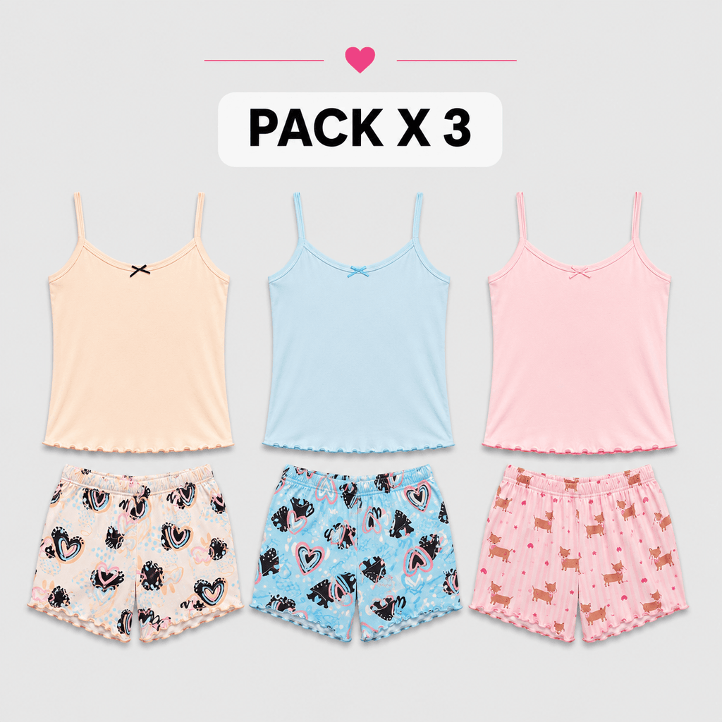 Pijama Short y Blusa Camila | Set X3 | Talla única | Estampada | - Vestiganga